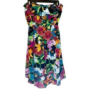 Socialite Floral Ruffle Strapless Fit & Flare Dress Multicolor Size Small